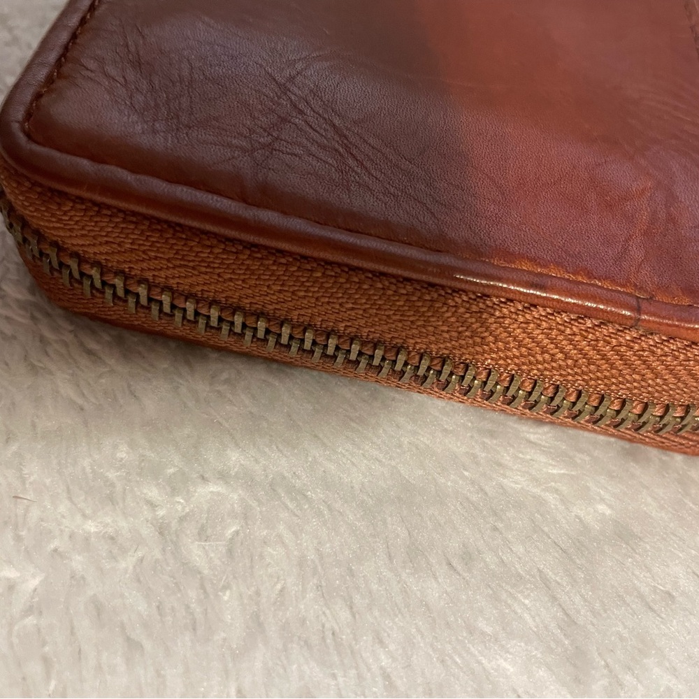 Genuine Leather Chestnut Brown Cutout Zip Around Soft Wallet - Picture 6 of 7